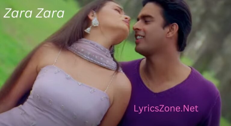 R. Madhavan and Dia Mirza share a romantic moment in a scene from the song "Zara Zara." They are gazing into each other’s eyes, surrounded by a soft, dreamy setting, capturing the song's love and tenderness.